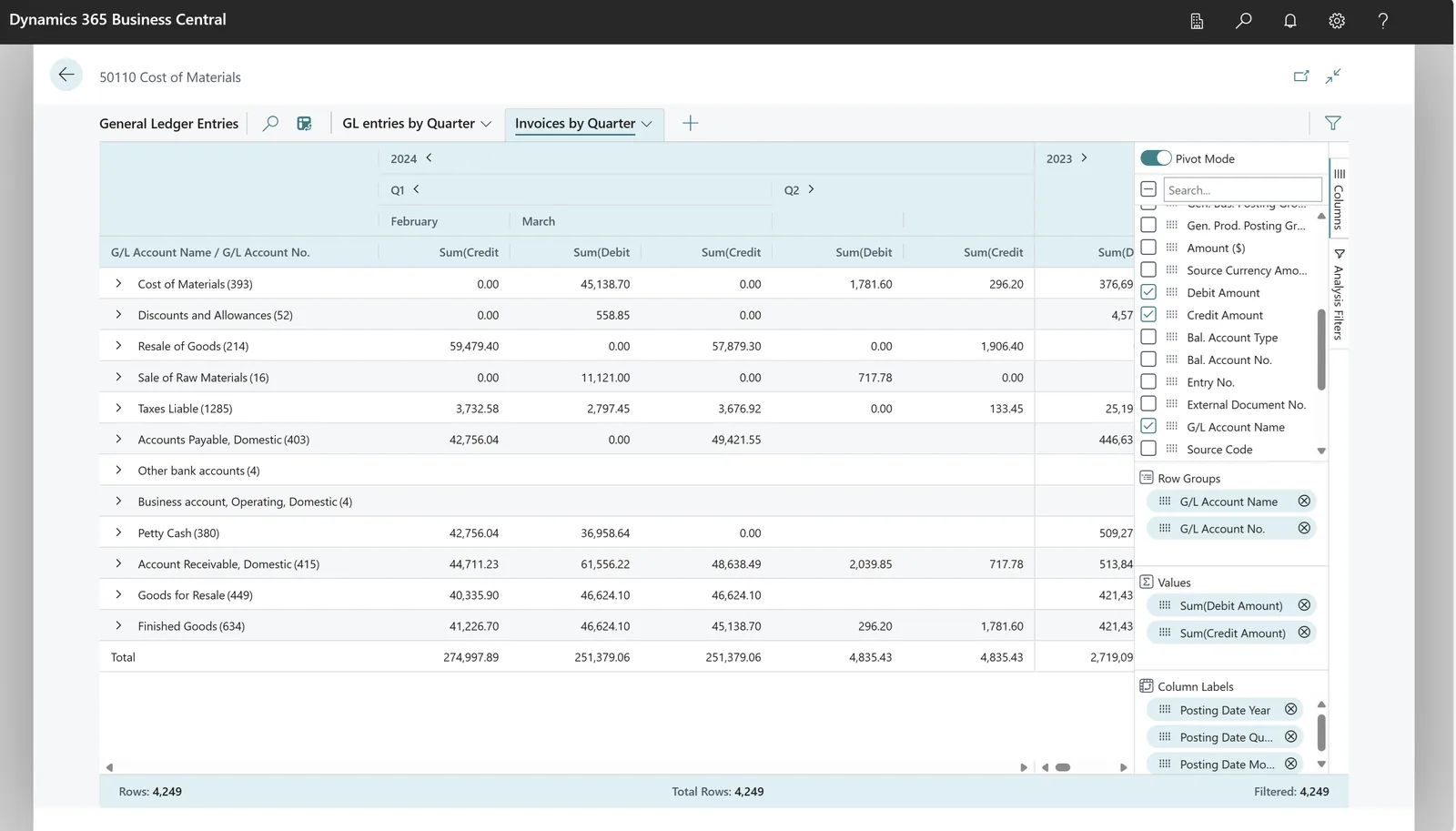 Business Central G/L entries in data analysis mode - Business Central Partner UAE