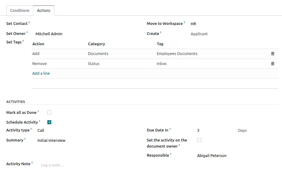 Odoo Documents workflow action rules - Odoo Document Management UAE
