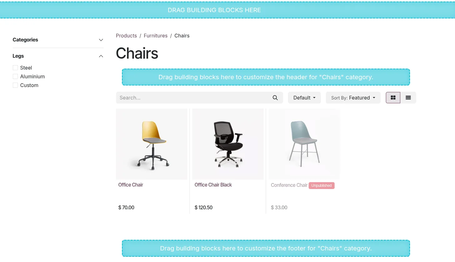 Odoo eCommerce product category page with filters - Odoo for Ecommerce UAE