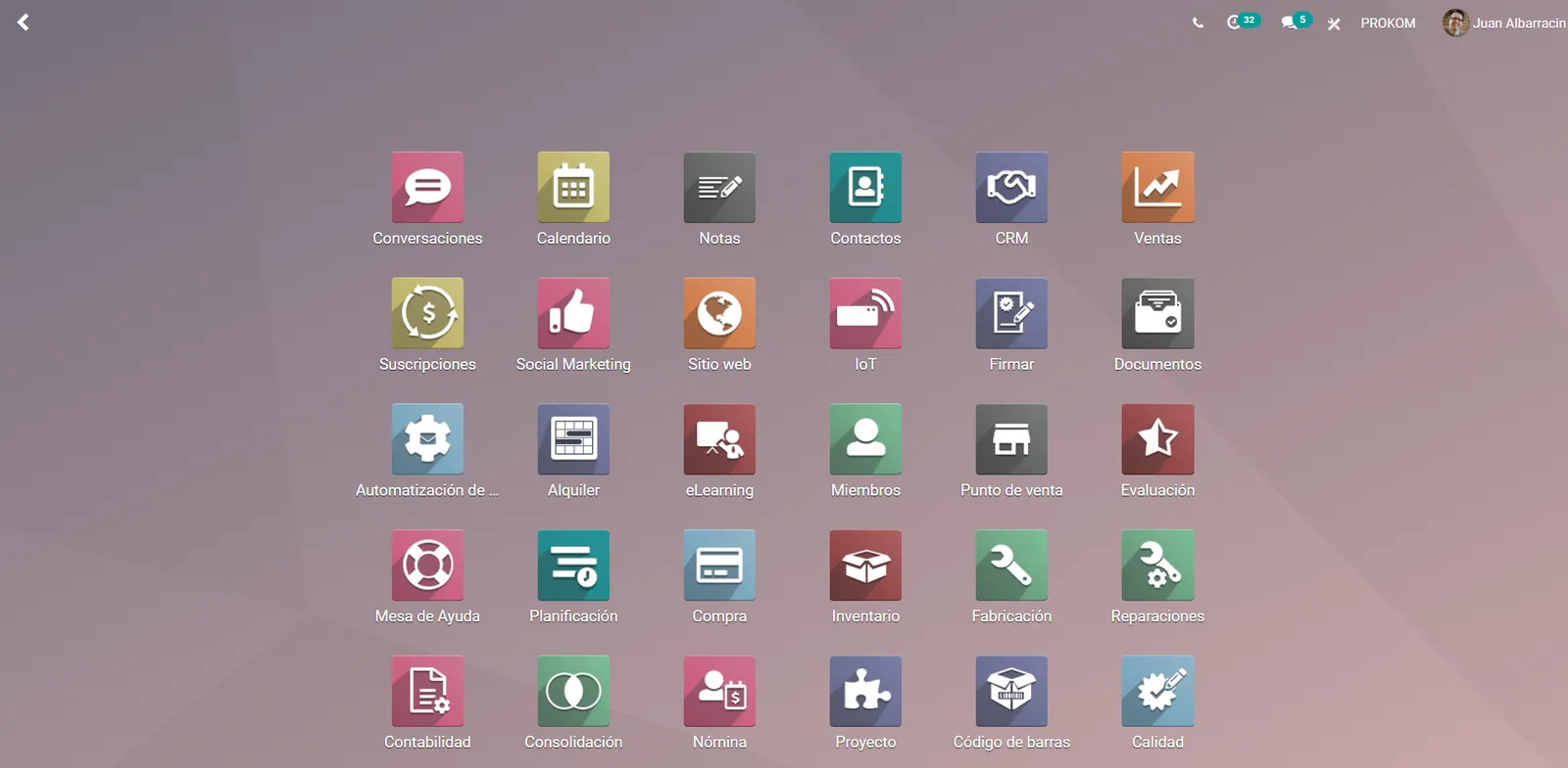 Odoo home menu with business apps - Odoo for Small Business UAE