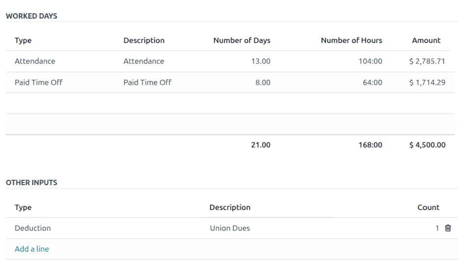 Odoo Payroll payslip worked days and other inputs - ERP for Manpower Companies UAE